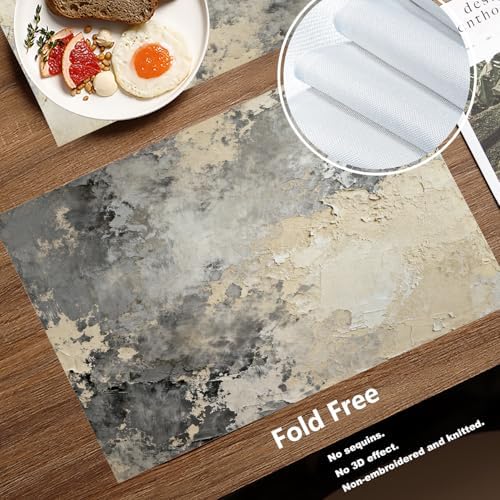 Batmerry Taupe Squares Texture Linen Placemats Set of 6, Grey and Beige Art Painting Washable Table Mats for Kitchen Table Thickened Heat Insulation Dining Set Indoor Outdoor 12X18 in