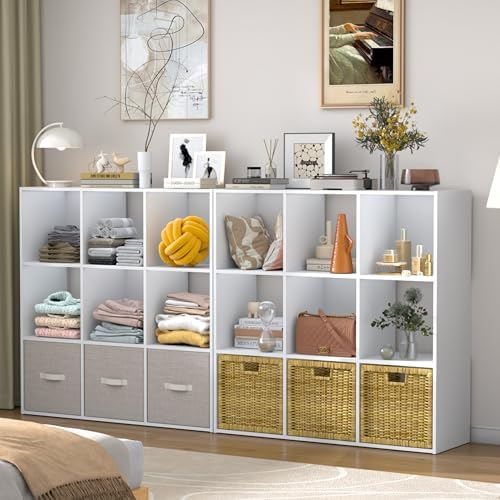 PrimeZone 9 Cube Storage Organizer, Stackable Wood Cubby Bookshelf, White