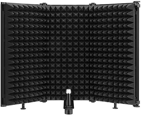 Moukey Microphone Isolation Shield, Foldable Mic Shield with Triple Sound Insulation, Reflection Filter with 3/8" and 5/8" Mic Threaded Mount for Recording Studio, Podcasts, Singing, and Broadcasting