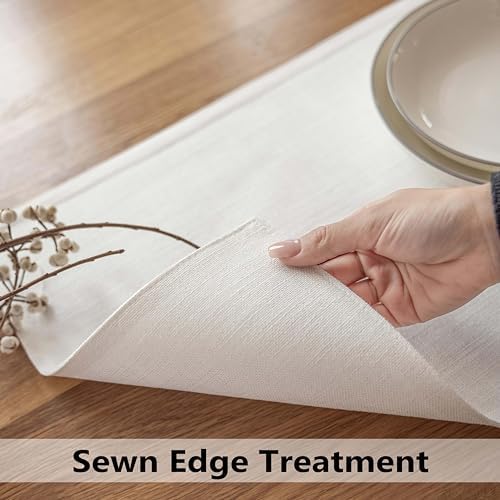 Demetex White Placemats Set of 4 Heat Resistant Cloth Place Mats Linen Dining Table Mats for Wedding Party Decorations, Pure White