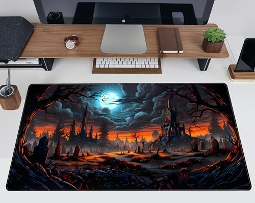 Dark Fantasy Castle Desk Pad Extended Gaming Mouse Pad, XXL Large Computer Laptop Keyboard Wireless Mouse Mat, Office Desk Decor Mousepad Deskmat with Stitched Edges Matt 31.5x15.7 in