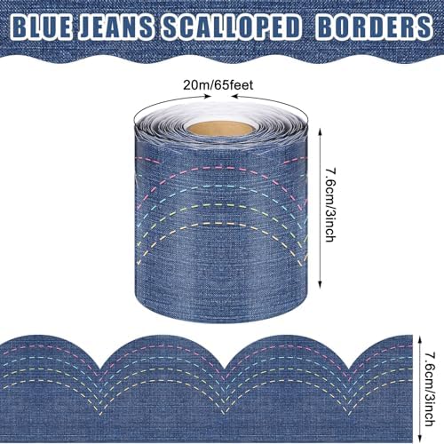 Zonon 65.6 Feet Blue Jeans Bulletin Board Border Farmhouse Classroom Decor