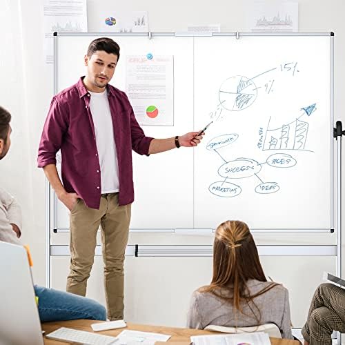 VIZ-PRO Double-Sided Mobile Whiteboard, 72 x 48 Inches, Magnetic Rolling Dry Erase White Board on Wheels with Aluminium Frame and Stand 6' x 4'
