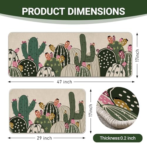 Boho Cactus Kitchen Rugs Set of 2