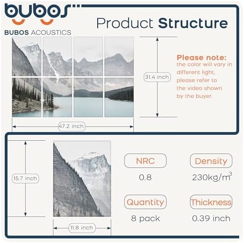 BUBOS 8 Pcs Art Acoustic Wall Panel,47.2”x31.4”Self Adhesive for Home Decor