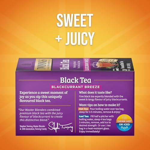 Twinings Blackcurrant Breeze Black Tea Individually Wrapped Bags, 20 Count (Pack of 6), Sweet, Tangy Taste, Caffeinated, Enjoy Hot or Iced, 120 Teabags