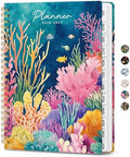 Academic Planner 2026-2027, Monthly and Weekly Calendar Planner, July 2026 - June 2027, Pretty Hardcover Teacher Student Planning Agenda Book with Tabs, Fit for School Office Supplies, 8.5" x 11", Coral Garden