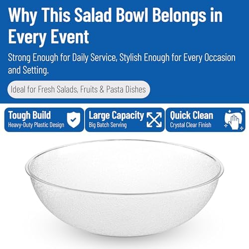 Carlisle FoodService Products 721507 Round Pebbled Salad Serving Bowl, 11 Quart, Clear