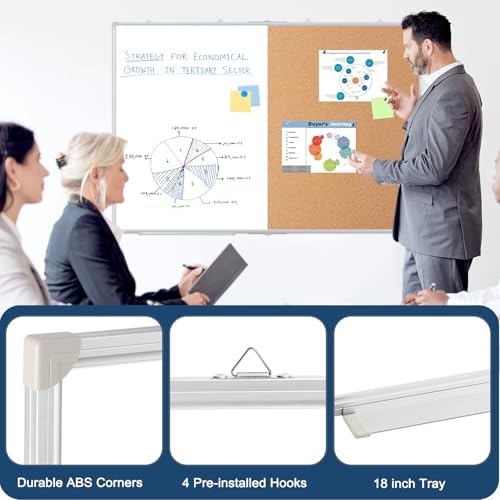 Large White Board Dry Erase Foldable Cork Board Combo 60x40 for Wall