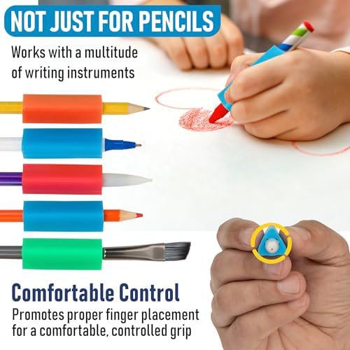 The Pencil Grip- Classic Triangle Grip, Pencil Holder, Ergonomic Writing Aid, Pencil Grips for Kids Handwriting, Perfect for Right or Left Handed Users, Assorted Colors, Pack of 100