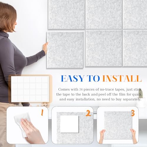 DOLLAR BOSS Felt Cork Board Tiles 48"x36" Bulletin Board, 12 Pcs Light Grey
