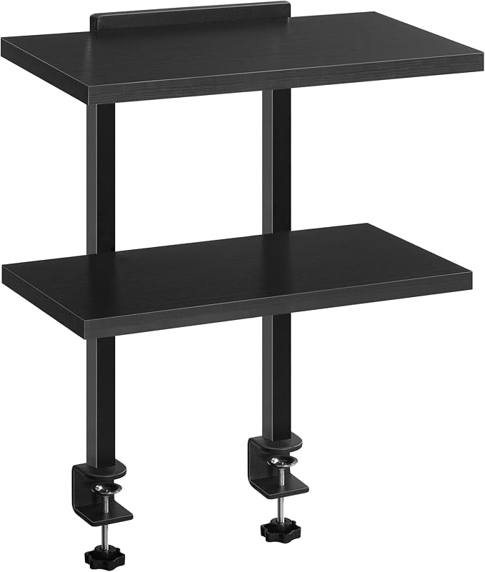 MAHANCRIS Clamp On Desk Organizer, 2-Tier Desktop Bookshelf, Adjustable Desk Storage Shelf, Metal Frame, for Office, Study and Game Room, Black DSBK3501