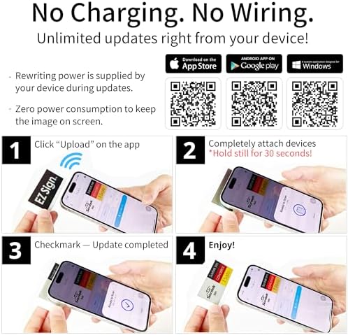[Santek] EZ Sign NFC E-Paper Display – No Battery, Ultra-Thin 0.13”, Rewritable 4-Color Digital Display, App-Controlled (iOS/Android/PC), IP65 (Black, 2.9 inch)