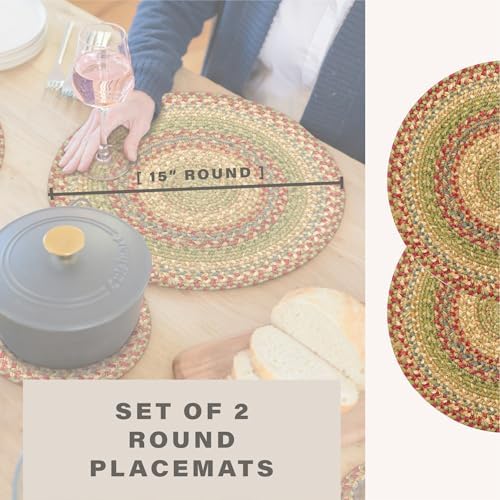 Homespice Azalea Braided Placemats Ideal as Table Mats, Round 15" Set of 2