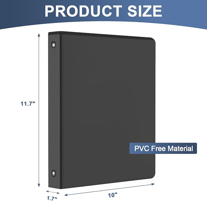 1 Inch 3 Ring Binder, Clear View Binders with 2 Interior Pockets, Round Ring Binder Holds 200 Sheets of 8.5 x 11 Inch Paper for Office and Project Organization(Black, 12 Pack)