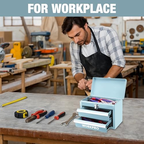 WORKPRO Portable Mini Metal Tool Box with 2 Drawers