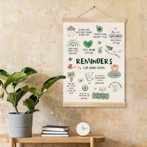 Reminders for Hard Days Inspirational Wall Art, 14x18.5 Inch Linen Canvas Wall Hanging Poster，Positive Quotes Mental Health Motivational Poster for Classroom, Office, Therapy, or Home Decor (BG802)
