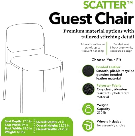 HON Scatter Guest Chair, Armless Office Chairs, Leather, Black