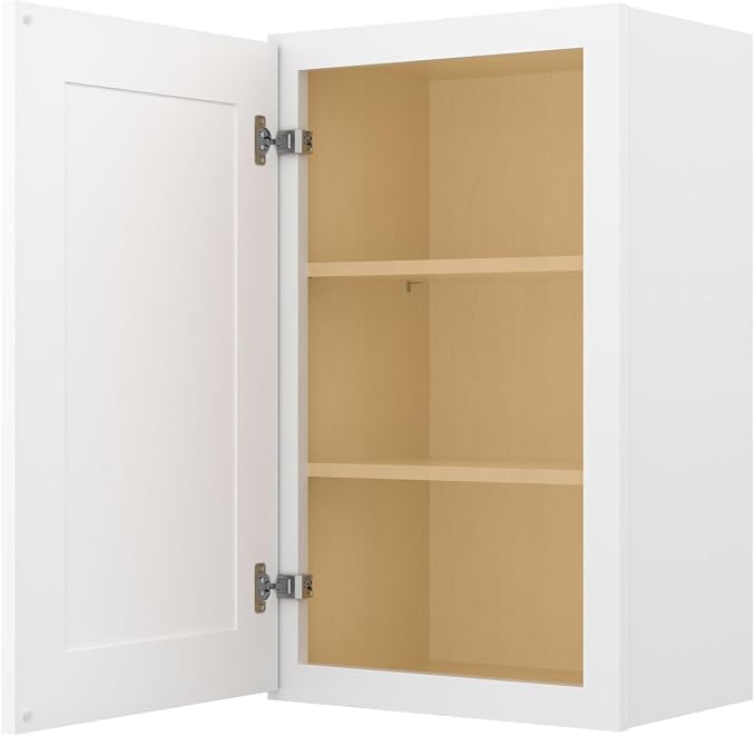 Furinno Shaker Wall Kitchen Cabinet 1-Door-2 Shelves, Ready to Assemble, 12 D x 18 W x 30 H, White