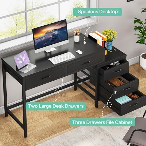 Tribesigns Computer Desk with 5 Drawers, Reversible Home Office Desks