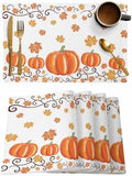 Fall Maple Leaves Placemats Set of 6, Thanksgiving Watercolor Pumpkins Heat Resistant Washable Table Place Mats Orange Cotton Table Linens Party Holiday Decor for Home Kitchen Dining Outdoor Indoor,