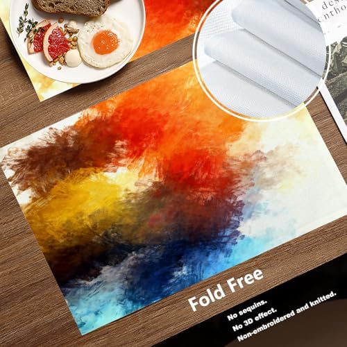 Batmerry Modern Bright Decorative Placemats, Watercolor Artistic Brushed Abstract Brush Stroked Painting Blob Woven Burlap Modern Placemats for Dining Table Kitchen Wedding Decor Indoor Set of 4