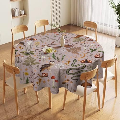 Rustic Forest Tablecloth, Pink Woodland Wild Animal Hare Squirrel Owl Snail Flowers Mushroom Table Cloth for Home Kitchen Dining Outdoor Patio Wedding Decor, 60x60in