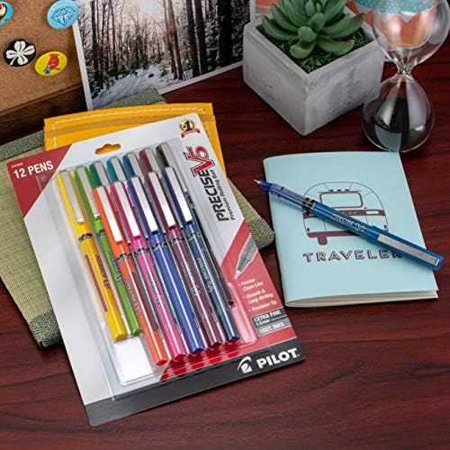 PILOT Precise V5 Stick Pens, Extra Fine Point 0.5mm, Assorted Inks, 12-Pack