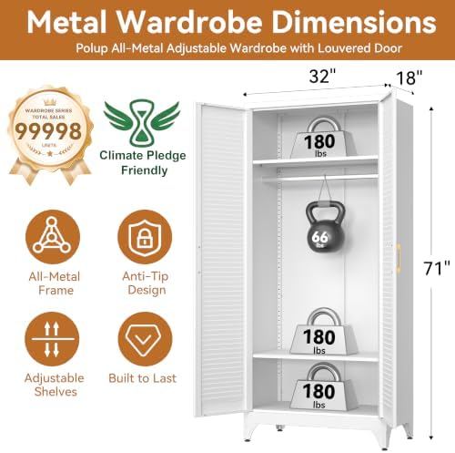 Polup Metal Armoire Wardrobe Closet with Doors, 71" Tall Wardrobe Cabinet