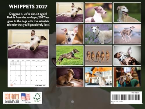Whippet Calendar 2027 Monthly Wall Calender 12 Month