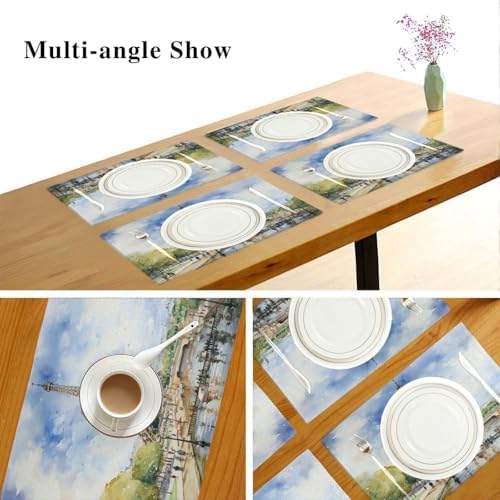 ALAZA Paris Eiffel Tower Tower Watercolor 1 PC Placemats Rectangle Table Mat for Dining Table Restaurant Kitchen Home Decor, 12" x 18"