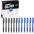 Volcanics Erasable Gel Pens, 0.7mm Fine Point, Soft Black & Blue, 12 Pack | Gel Erasable Ink Pens With Built-In Eraser, Smooth Pencil-Like Precision Writing For Rocket Book, Home, School And Office Use