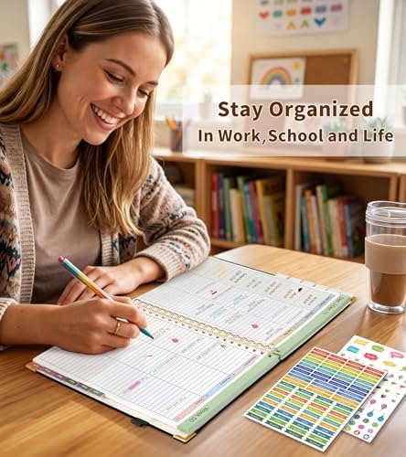 Teacher Planner 2026-2027, July 2026 - June 2027, Academic Weekly & Monthly Calendar Planner with Tabs, 8.5" x 11" A4 Teacher Lesson Plan Book with 7 Periods, Daily Agenda School Organizer for Teacher Student Homeschool, Black Background Pattern