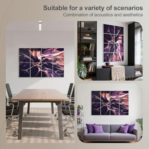 UMIACOUSTICS 8 Pcs 0.7Inch Thick Art Acoustic Panels, Total 47.2” x 31.5” Decorative Sound Absorbing Art Panels, Acoustical Wall Panels for Home, Office, Hotel, Lit-Purple