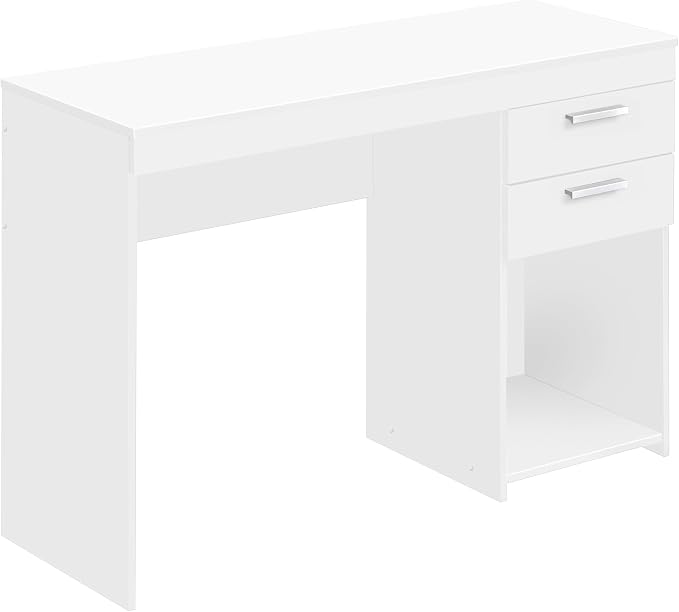 Techni Mobili 48 Inch Modern Compact Computer Desk with Drawers, White | 48 Inch modern desk with storage drawers, sturdy frame, compact design, ideal for bedrooms and home office workspaces