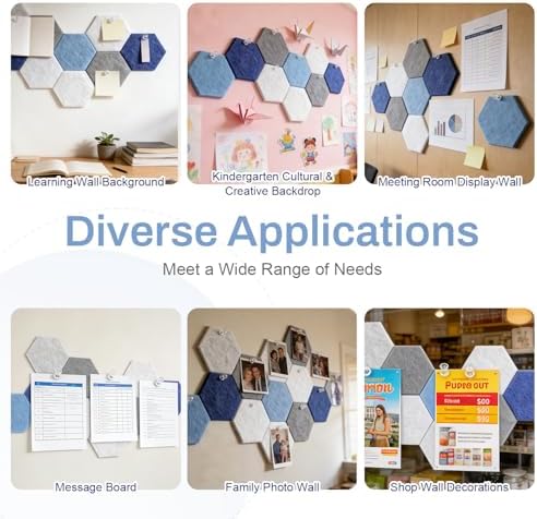 Hexagon Cork Board Tiles 10-Pack - Blue, with Adhesive & Push Pins