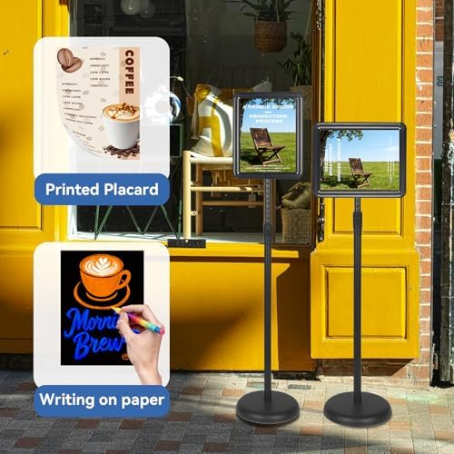 HUAZI 3PACK Sign Stand Holder Floor Sign Holder with Base for 8.5x11 inches,Both Vertical & Horizontal View Displayed,Snap-Open Frame with Safety Corner for School Church,Black