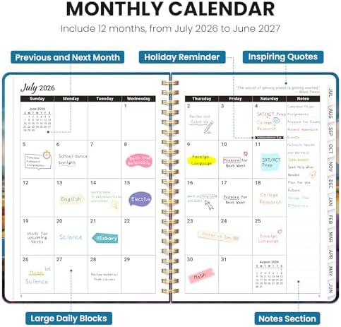 Large Planner 2026-2027, A4 (8.5" x 11") Hardcover Weekly & Monthly Planner July 2026 - June 2027 with Monthly Tabs, Academic Planner for School, Work and Office, Tulip Fields