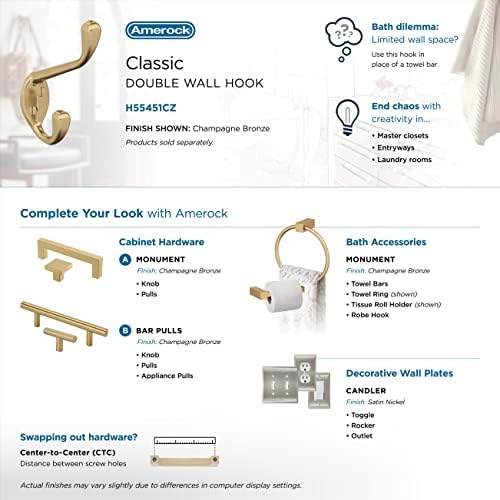 Amerock Noble Double Prong Champagne Bronze Wall-Mounted Hook