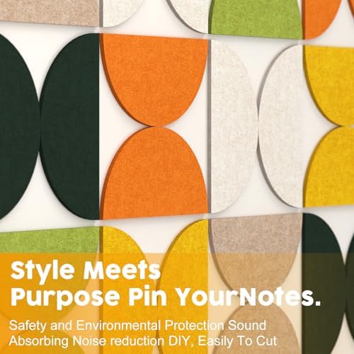 24PCS 11.8" Large Semi-Circle Felt Cork Board Tiles, Geometric Bulletin Boards with 50 Pushpins, 35 Adhesive Tabs for Office School Home Wall Decor Stickers Memos Photos Display (Semicircle)