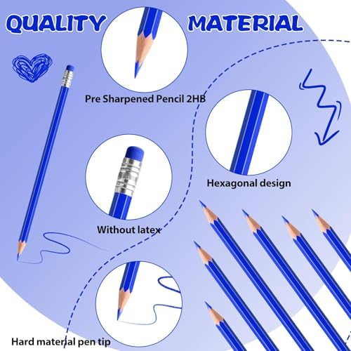 60 PCS Blue Pencils Bulk with Eraser, Pre-Sharpened HB Pencils for Writing & Drawing, School Supplies for Kids Homework, Tests, Art Crafts & Teacher Grading (Blue)