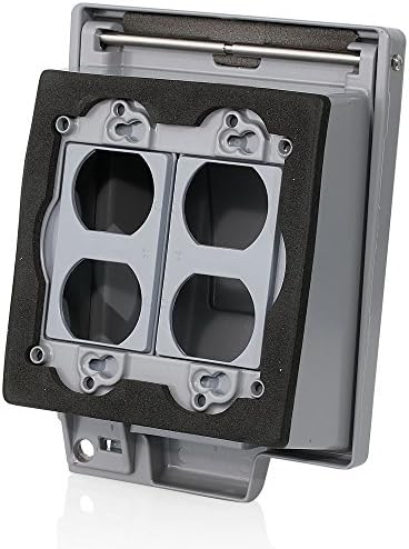 Leviton Weatherproof Box, Extra Duty 2-Gang While-In-Use Cover Includes Inserts for Single, Duplex and Decora/GFCI Receptacles, Vertical Mount, Metallic Enclosure, IUM2V-GY Outdoor Outlet Cover, Gray
