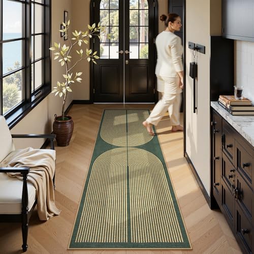 Lahome Rainbow Easy Jute Green Kitchen Runner,2x8 Indoor Outdoor Runner Rug
