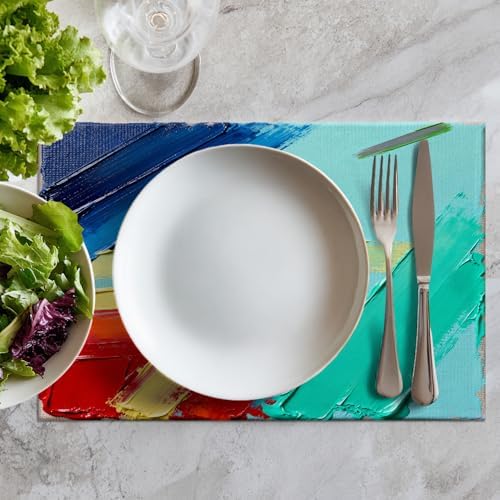 Batmerry Modern Colorful Decorative Placemats, Abstract Art Digital Painting Color Texture Artwork Woven Burlap Modern Placemats for Dining Table Kitchen Farmhouse Wedding Decor Indoor Set of 4