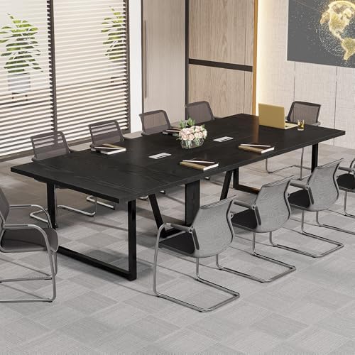 Tribesigns 8FT Conference Table, 94.49 L x 47.24 W x 29.53 H Inches Large Meeting Podcast Table for 10 People, Business Style Wooden Training Table with Strong Metal Frame for Office Conference