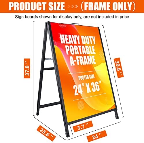 24 x 36 Inch A Frame Sign Portable Double-Sided Folding Sandwich Board with Carry Handle Heavy Duty Slide-in Sidewalk Signboard for Outdoor Street Advertising Poster