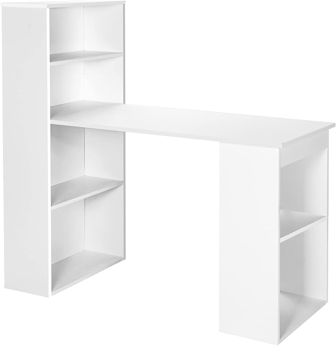 Tangkula White Computer Desk with Bookshelf, Writing Study Desk with Storage Shelves & CPU Stand, Modern Compact Computer Workstation for Home & Office, Space-Saving Design | Modern Compact Workstation w/Bookshelf Storage & CPU Stand, Space-Saving Desi...