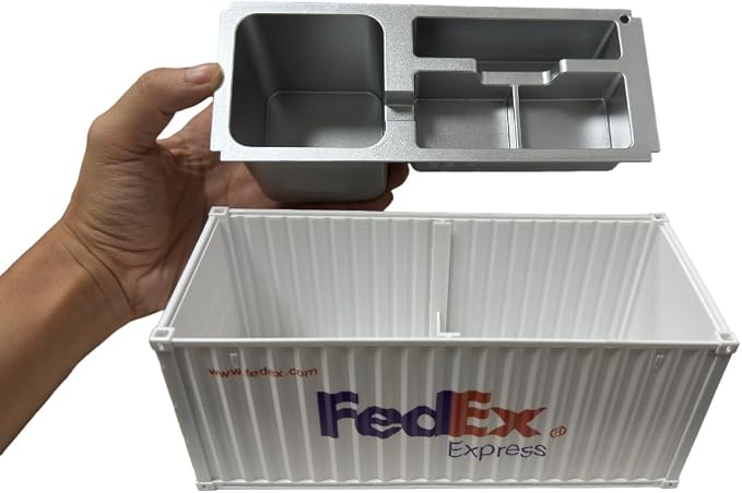 Desk Organizer, Pen Pencil Holder, Business Name Cards Holder, Shipping Container Model Storage Box, Secret Storage Box with Multiple Compartments Office Supplies Multi-function (FedEx)