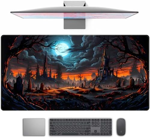 Dark Fantasy Castle Desk Pad Extended Gaming Mouse Pad, XXL Large Computer Laptop Keyboard Wireless Mouse Mat, Office Desk Decor Mousepad Deskmat with Stitched Edges Matt 31.5x15.7 in