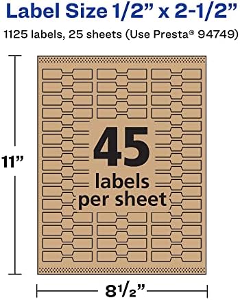 Avery® Kraft Brown Barbell Labels, Sure Feed® Technology, 0.5" x 2.5", 1,125 Kraft Brown Labels, Laser/Inkjet Printable